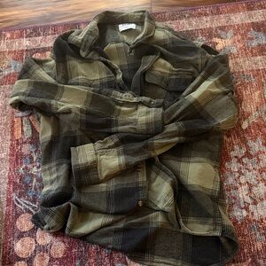 Old Navy Olive and Charcoal Plaid Shirt